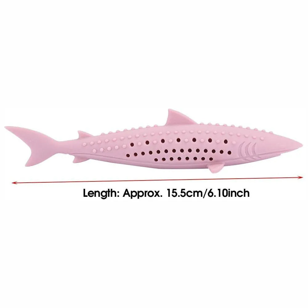 Green silicone fish-shaped cat chew toy with breathable side holes for catnip scent