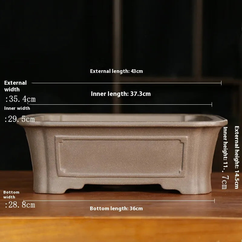 Purple sand rectangular flower pot with antique style and corner-cutting design for bonsai display