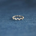 Wave pattern zircon inlaid ring in 925 silver, adjustable opening, gold colour finish, geometric wavy design