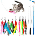 Cat teasing pole set with three-section fishing rod and feather replacement heads