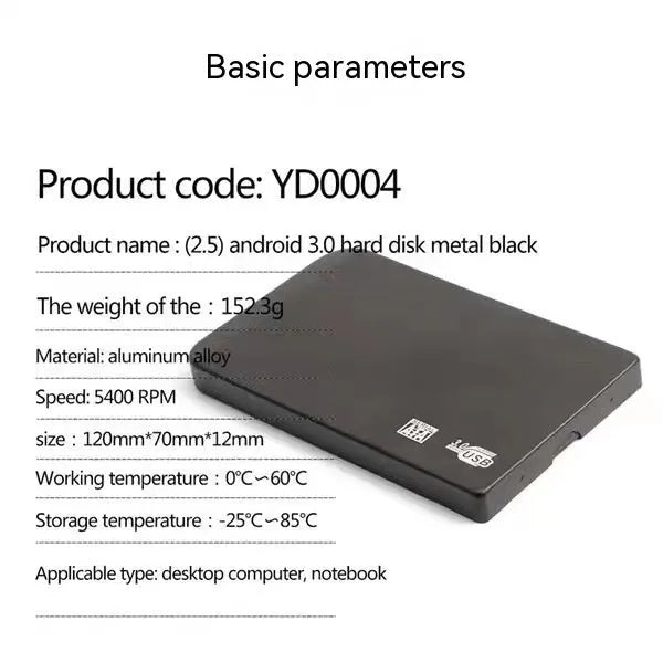 Silver USB 3.0 solid state mobile hard disk with data cable on a desk.