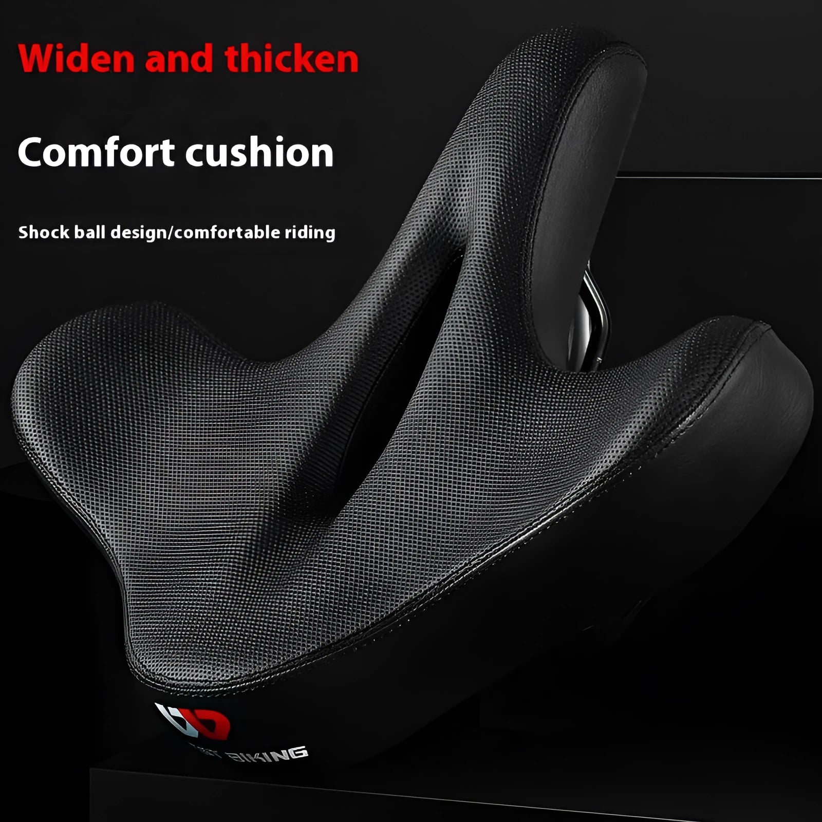 Black leather bicycle saddle cushion with thick polyurethane foam padding.