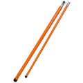 Telescopic fibreglass height measuring rod extended, showing clear scale markings, for checking truck and cargo height.