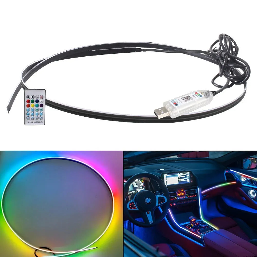 USB car ambient lighting strip with remote control for colour changing interior mood lighting