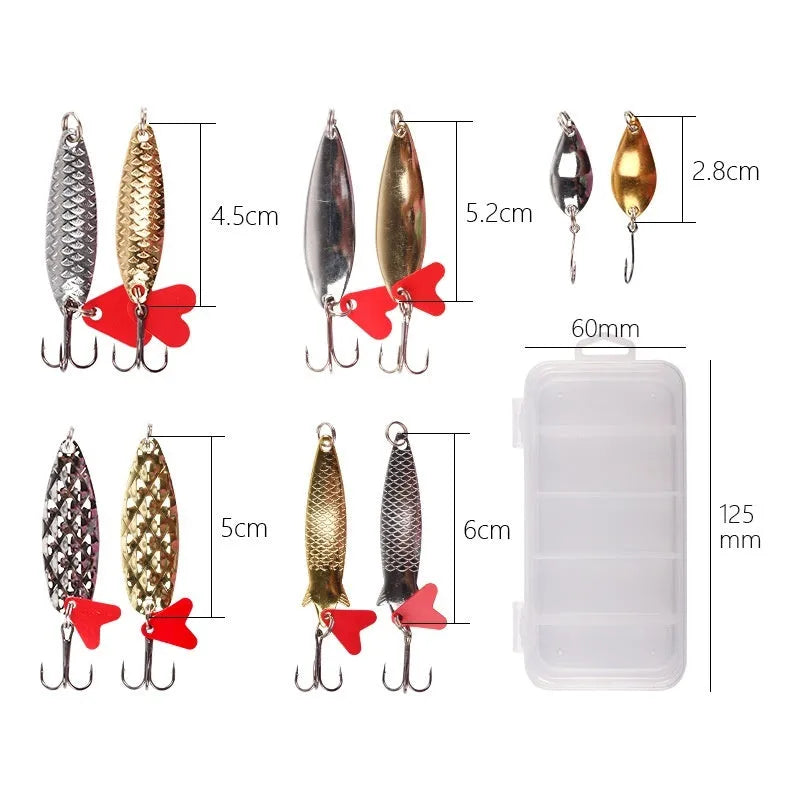 Pineapple sequin box iron fishing lure with gold and silver metal sequins in packaged sets