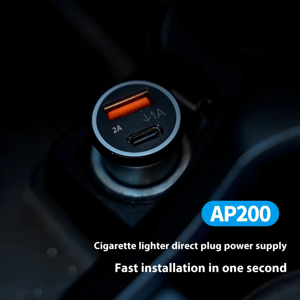 Black ABS plastic car charger GPS locator tracker unit for plugging into a vehicle's 12V socket.
