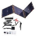 36W black foldable solar panel with monocrystalline cells and charging accessories