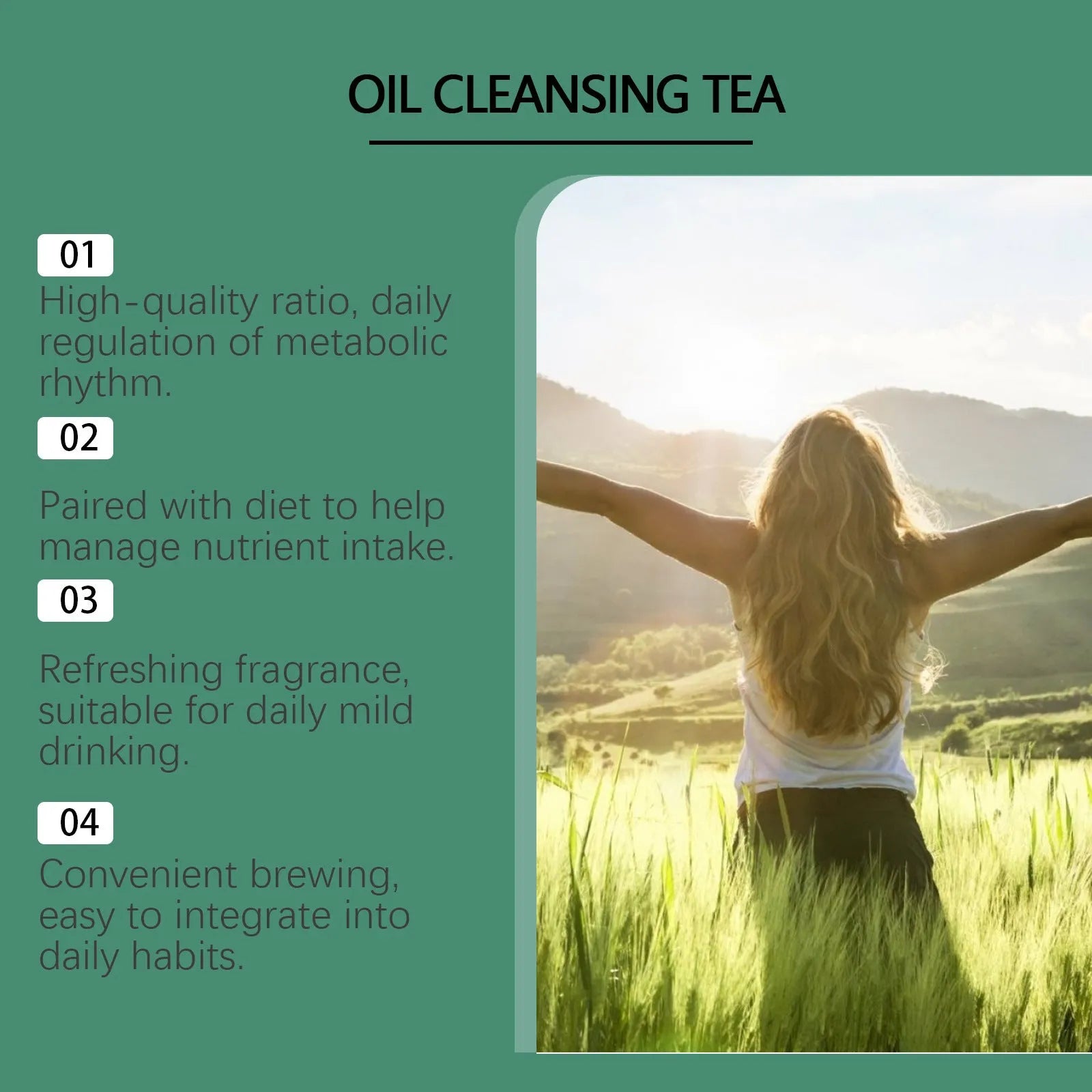 Googeer oil cleansing herbal tea box with 20 tea bags containing six traditional herbs