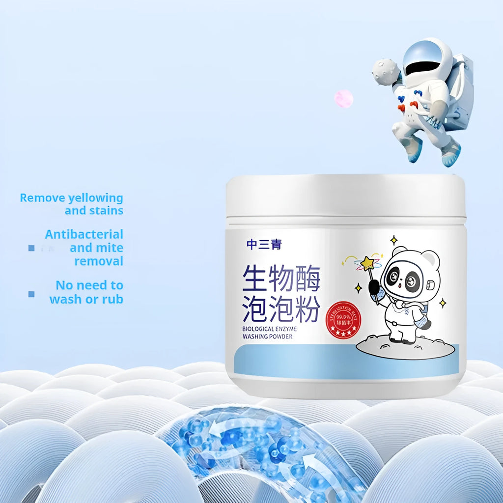 Bottle of biological enzyme active oxygen bubble powder laundry detergent.