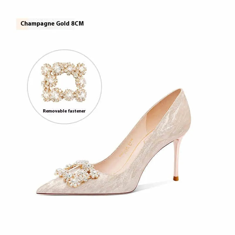 Champagne gold women's high heel pumps with pointed toe and stiletto heel