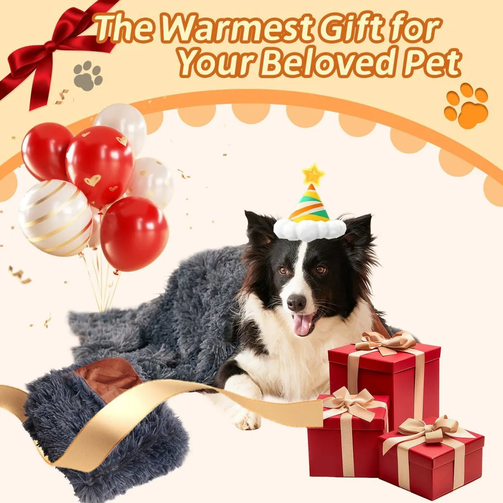 Grey velvet and plush pet blanket serving as dog bed and sofa cover with four size options