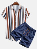 Men's casual digital print shorts suit with matching shirt, shown in colour Suit 52.