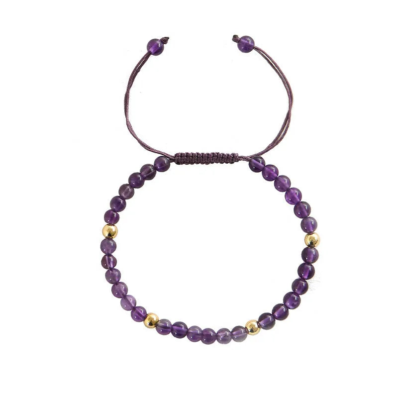 Handmade purple amethyst crystal bracelet with 4mm beads and 14K gold geometric accents