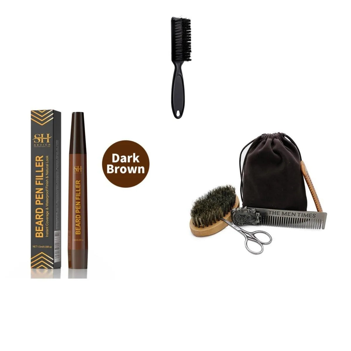 Men's sweatproof beard and hairline filler pencil with eyebrow pencil in black or dark brown