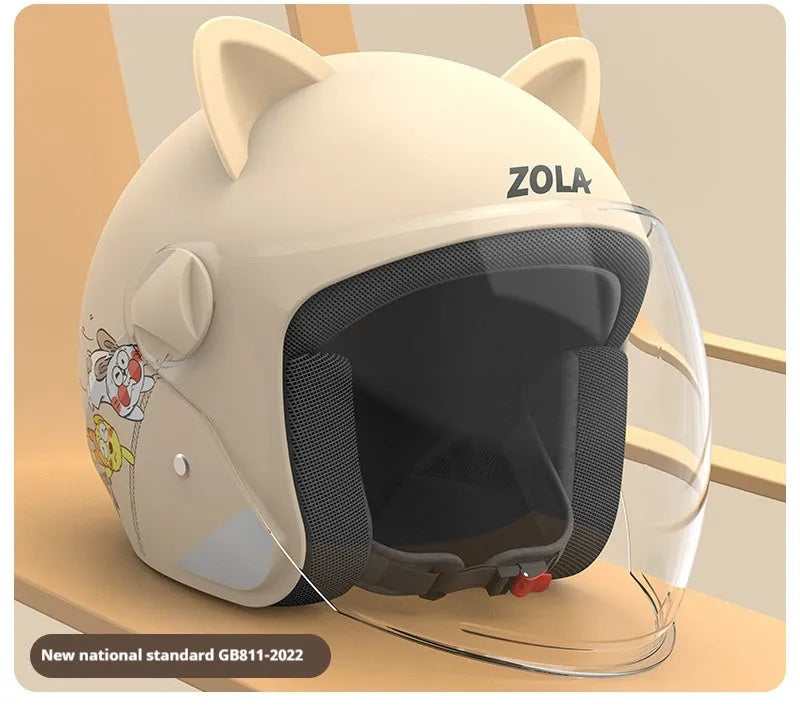Blue winter electric bicycle helmet with a detachable scarf and a clear anti-fog visor attached.