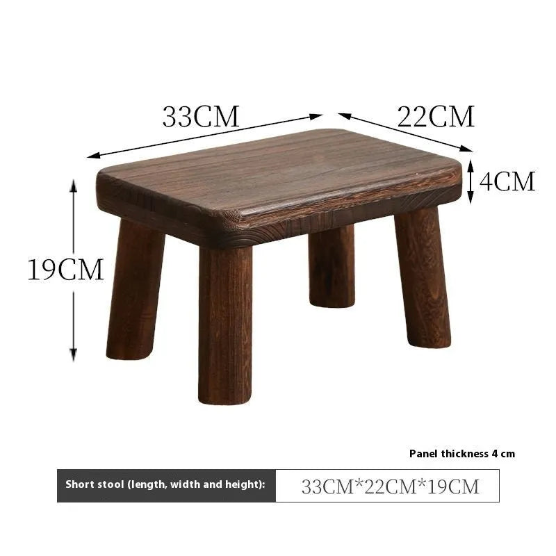 Distressed wood stool for changing shoes with bracket structure construction