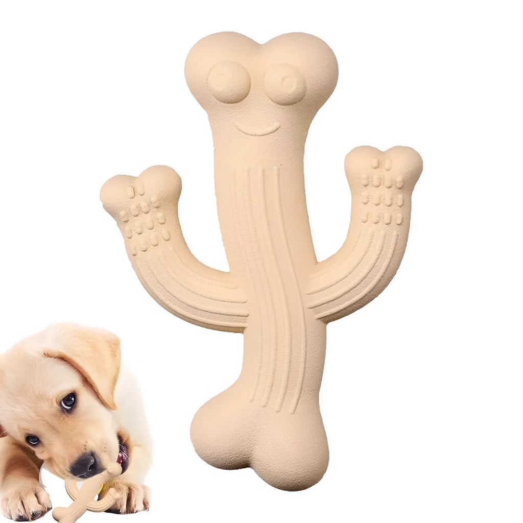 Cactus-shaped dog chew toy in beige, blue, or purple, made from bamboo fibre and rubber.