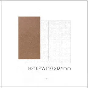 Travel cowhide diary refill notebook showing 11x21cm size and saddle stitch binding