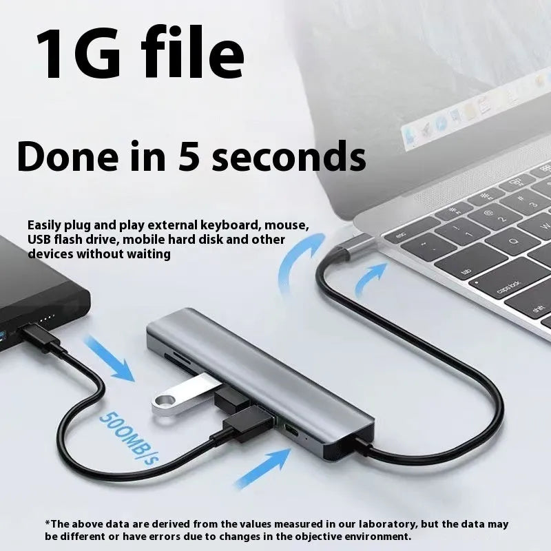 Type-C 7-in-1 expansion dock with HDMI port, three USB 3.0 ports, and a 15cm connecting cable.
