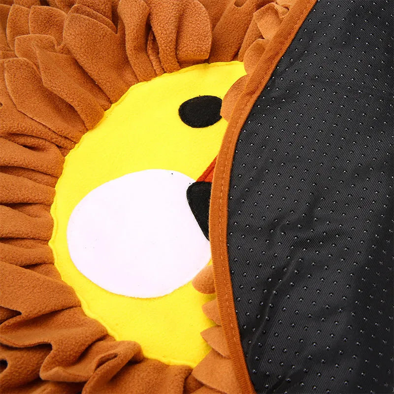 Brown lion pattern snuffle mat for dogs and cats with textured channels for hiding food