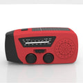Red rechargeable emergency hand-crank radio torch with 5W LED light and wrist strap