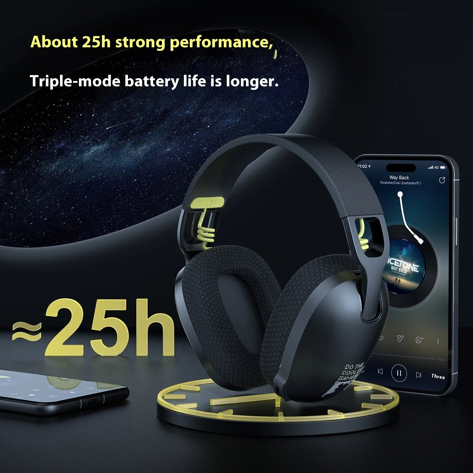 Wireless Bluetooth gaming headset with noise reduction in black or white, showing head-mounted design.