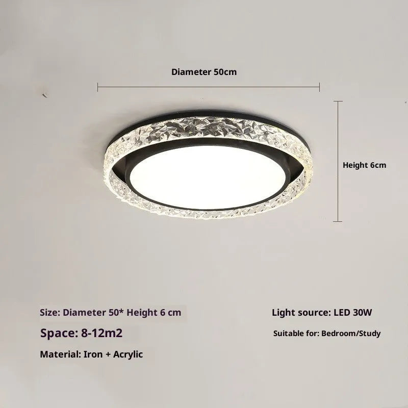 Nordic style iron and acrylic bedroom ceiling lamp with three-colour dimming, 50cm diameter, black finish