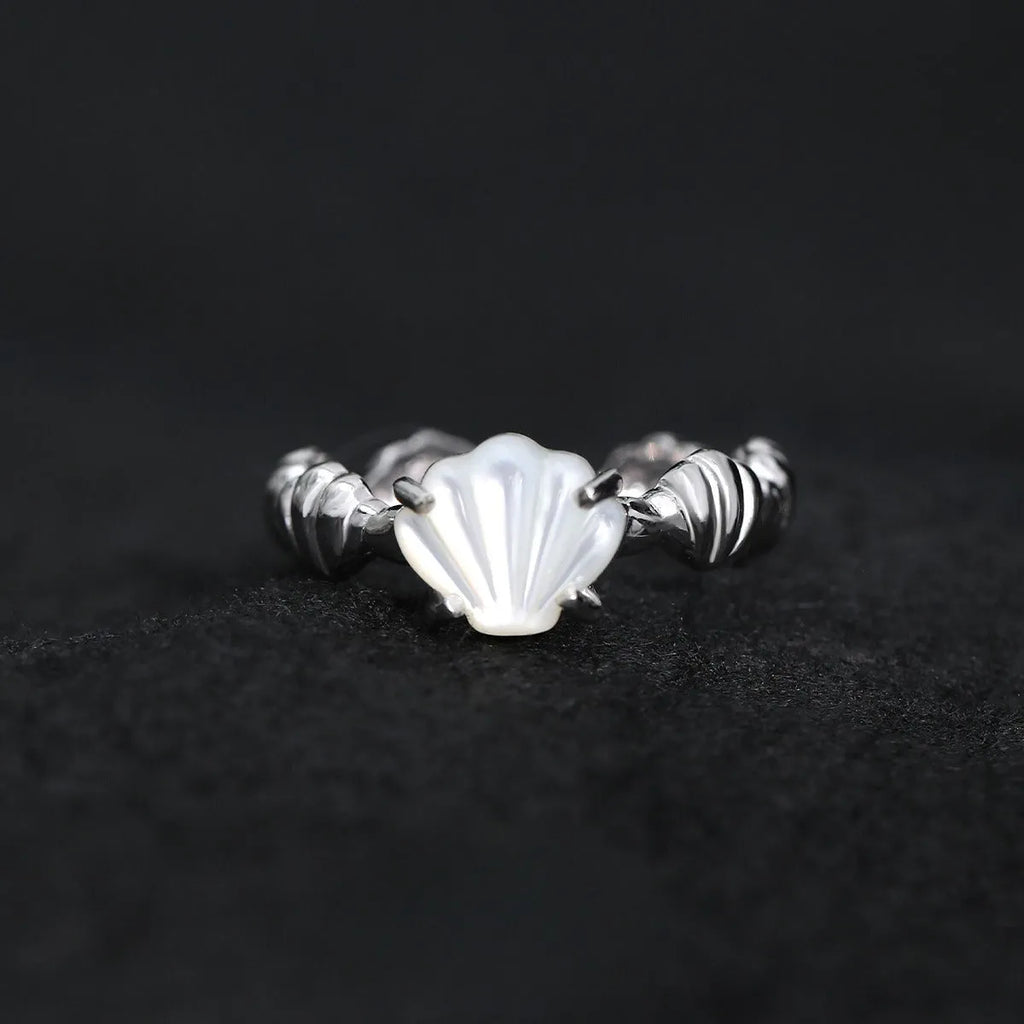 Women's adjustable silver ring featuring a shell tiger eye gemstone in a white gold electroplated finish.