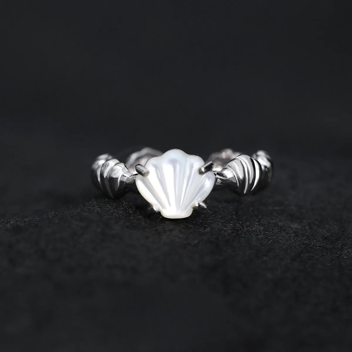 Women's adjustable silver ring featuring a shell tiger eye gemstone in a white gold electroplated finish.