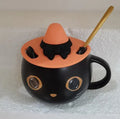 Black ceramic cat shape mug with pumpkin spoon couple decoration and 355ml capacity