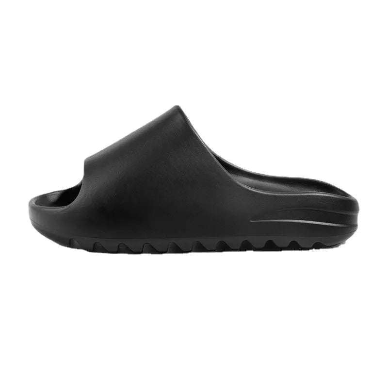 Women's thick sole beach slippers in beige, black, brown, and green colours showing EVA construction and youth fashion style