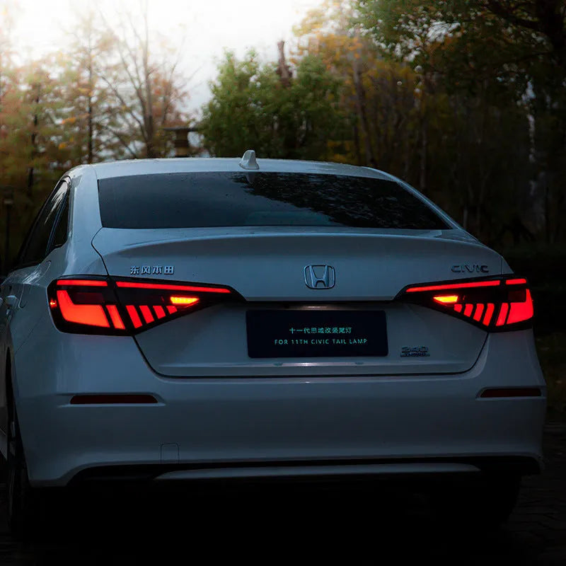 Black and red modified LED tail light assembly for 11th Generation Honda Civic.