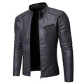 Men's loose fit motorcycle leather jacket with lapel collar and front zipper in black