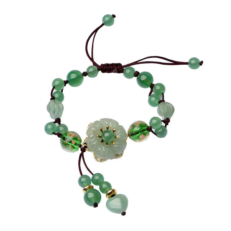 Hand-woven Chinese style bracelet with auspicious patterns and flower design in mixed materials
