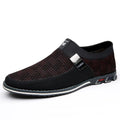 Men's grey and white low-top casual shoes with a square toe and flat rubber sole.