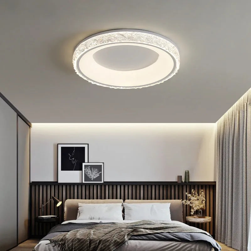 Nordic style iron and acrylic bedroom ceiling lamp with three-colour dimming, 50cm diameter, black finish