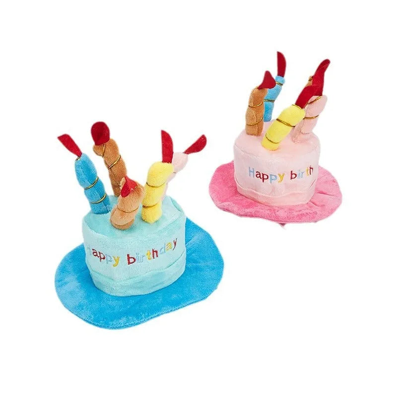 Blue plastic birthday party hat for a small to medium sized dog
