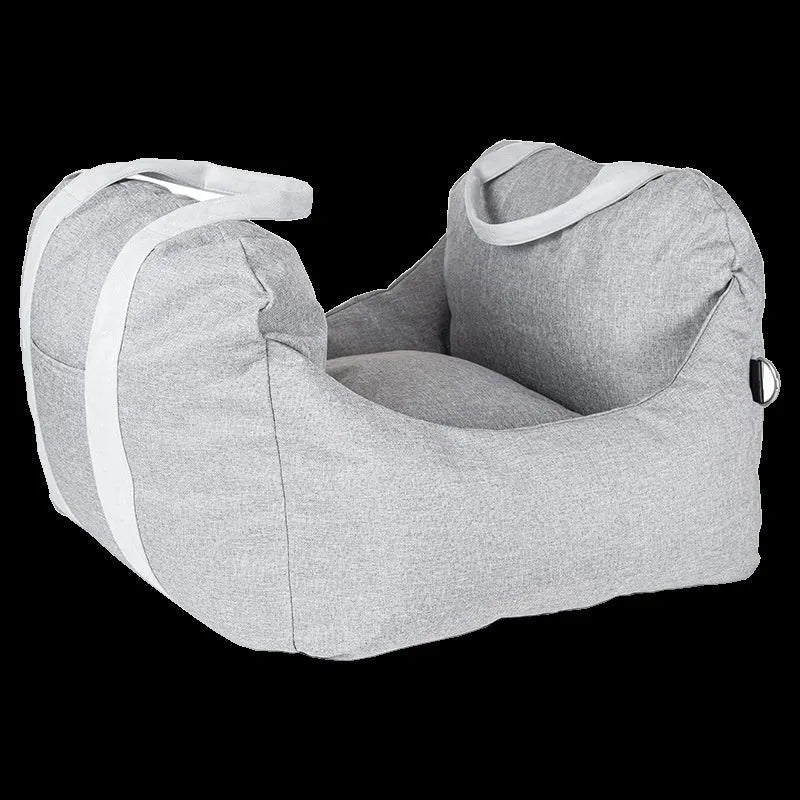 Portable cloth dog kennel in dark gray, available in S and L sizes for travel use