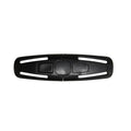 Black nylon seat belt clip for child safety seat 5-point harness systems measuring 14.5cm by 4cm