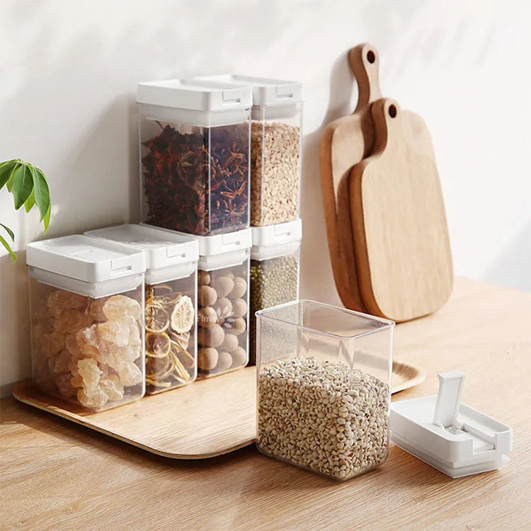 White Japanese-style transparent plastic storage container for whole grains, 400ml capacity.