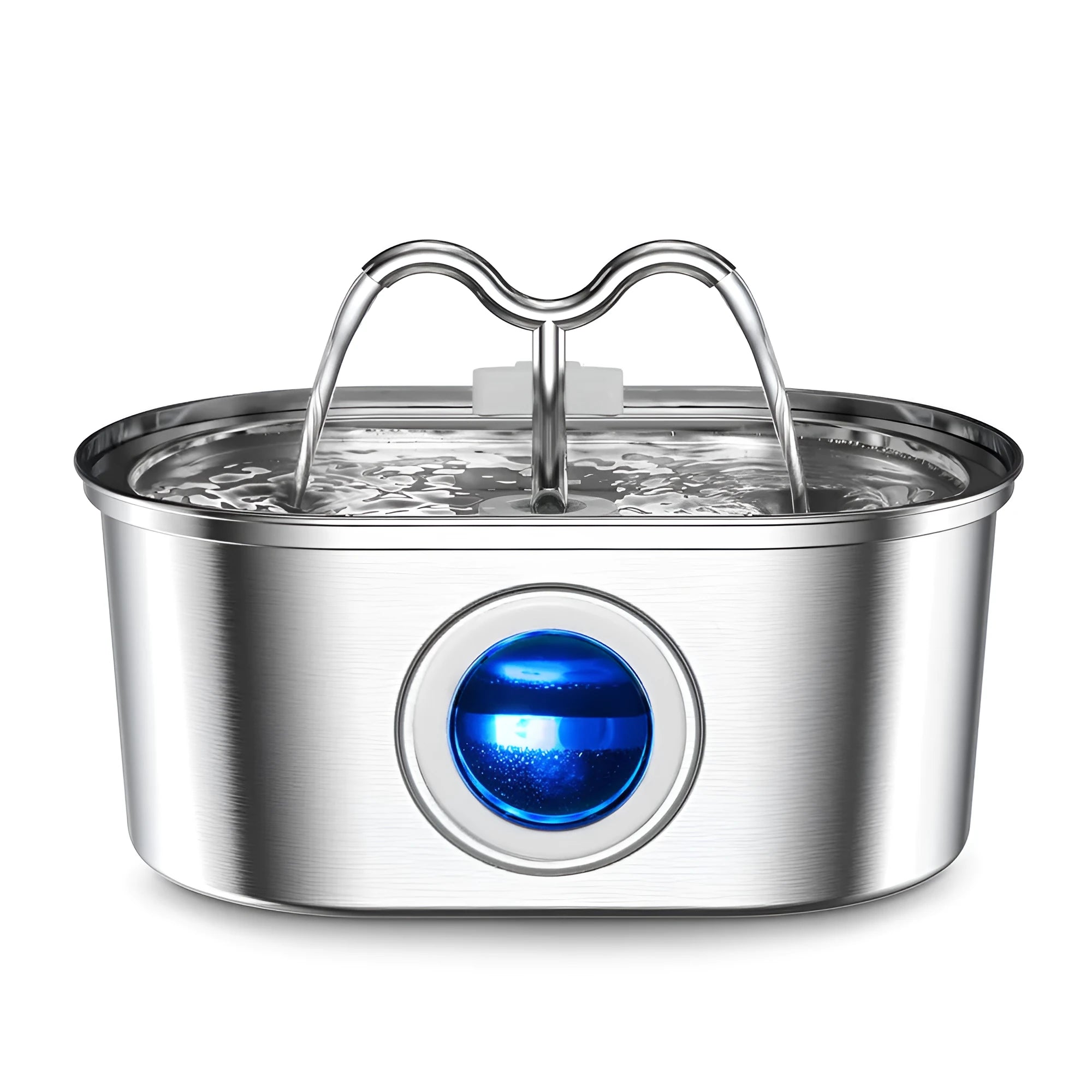 Stainless steel automatic pet water fountain with dual wave outlets and filter system