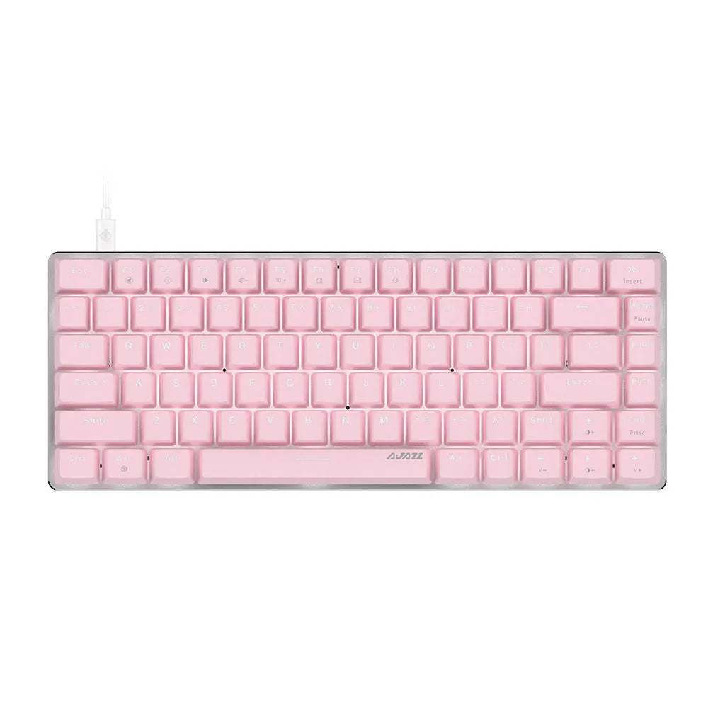 Pink mechanical gaming keyboard with 82 keys and white backlighting