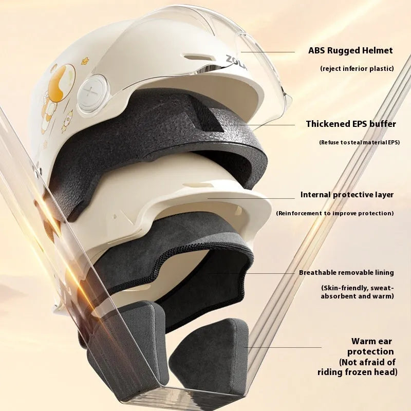Electric motorcycle half helmet with removable glasses in khaki colour
