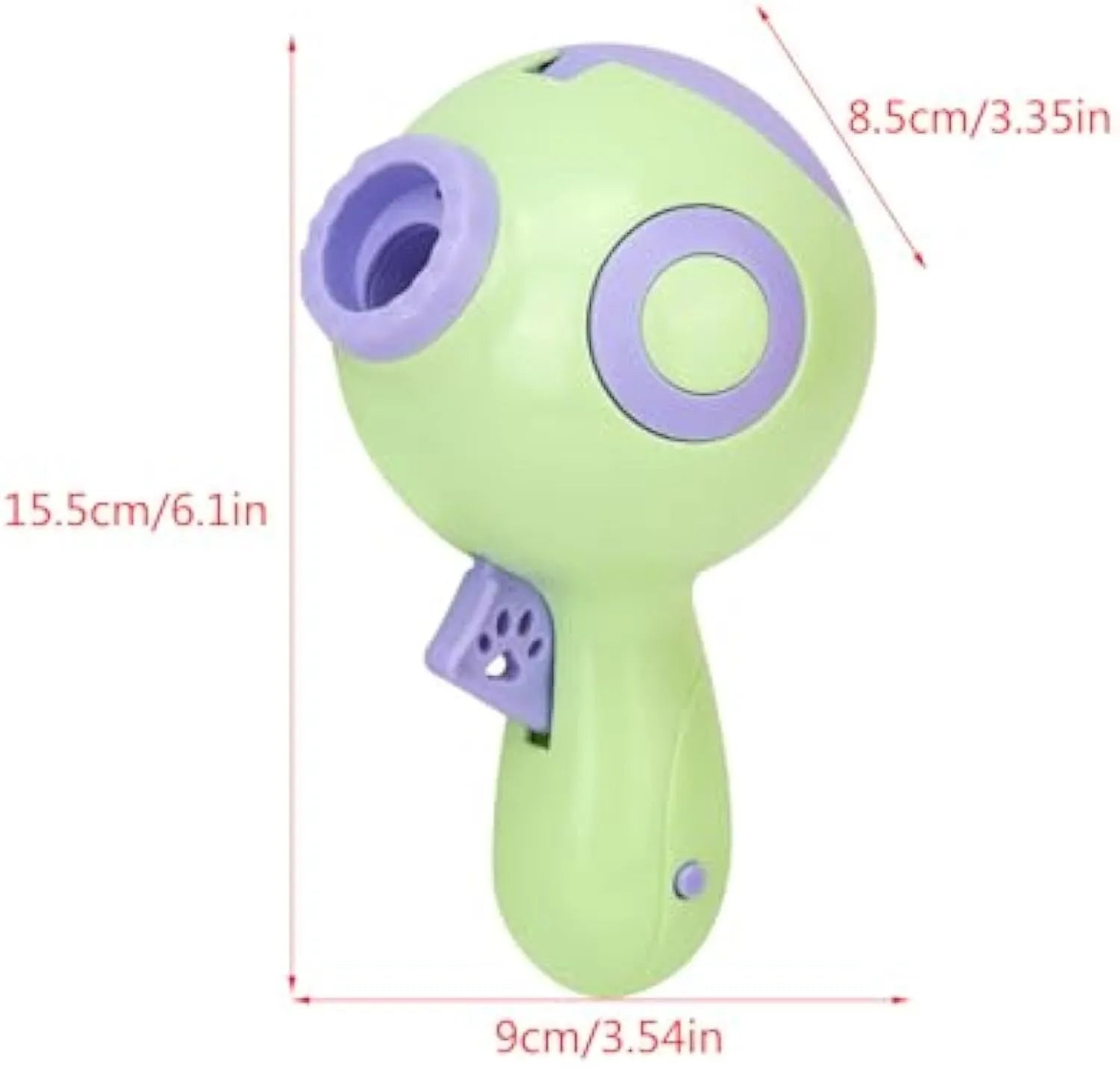 Green, orange, or pink dog treat launcher and slow feeder interactive toy.