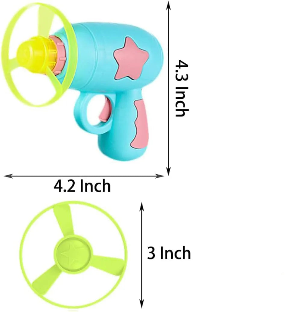 Blue interactive cat toy gun with spinning frisbee launcher for indoor feline play