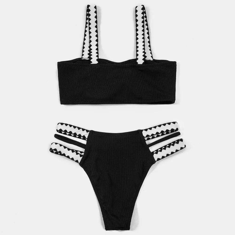 Black women's swimsuit bikini with hollowed-out split design and briefs style