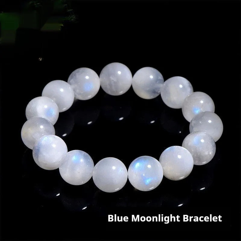 Natural blue moonlight round bead bracelet crafted from genuine moonstone with polished finish