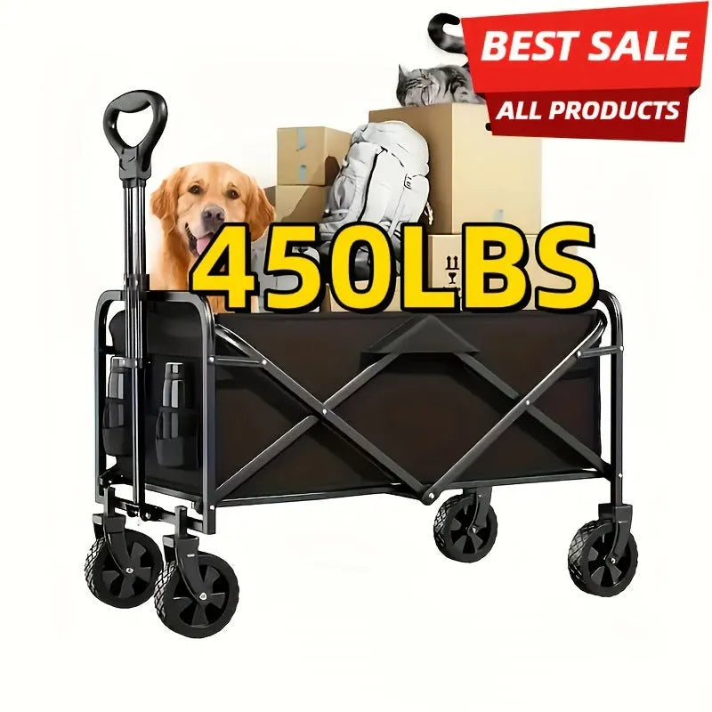Collapsible foldable alloy garden cart with a heavy-duty metal frame and storage box.