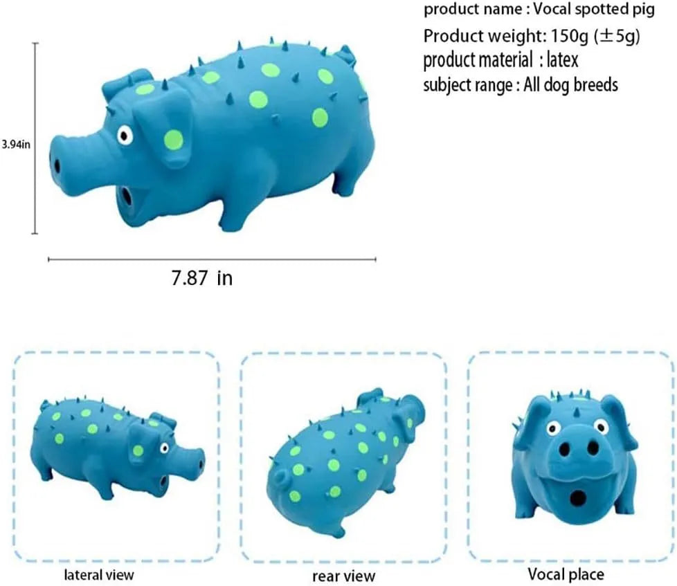 Colourful latex pig-shaped dog chew toy with textured surface for teeth grinding