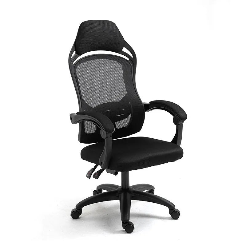 Rotating black computer gaming chair with linkage armrests and high resilience sponge seat cushion